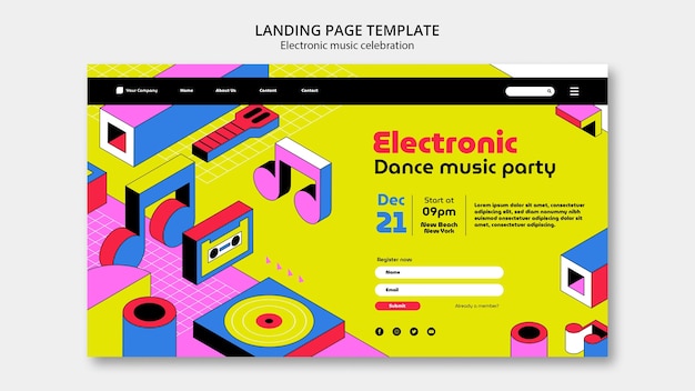 PSD gratuit modèle de page de destination d'émission de musique