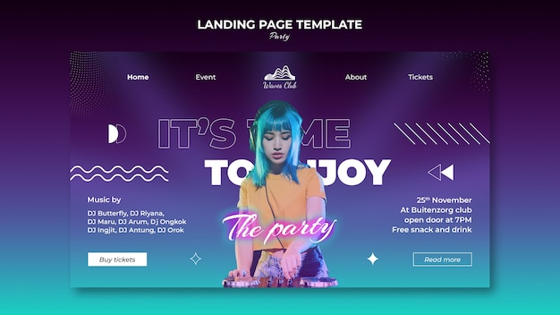 Modèle de page de destination d'événement de fête