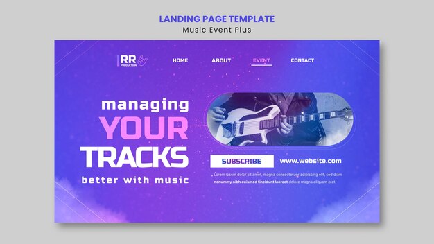 PSD gratuit modèle de page de destination d'événement musical