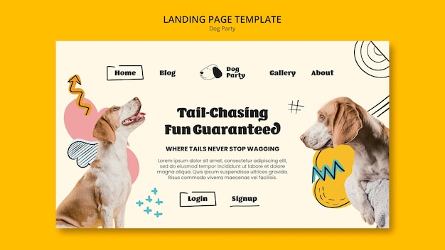 PSD gratuit modèle de page de destination de fête de chien design plat