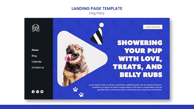 PSD gratuit modèle de page de destination de fête de chien design plat