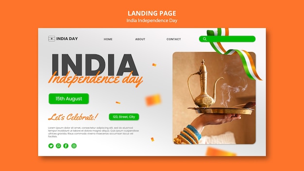 PSD gratuit modèle de page de destination de la fête de l'indépendance de l'inde