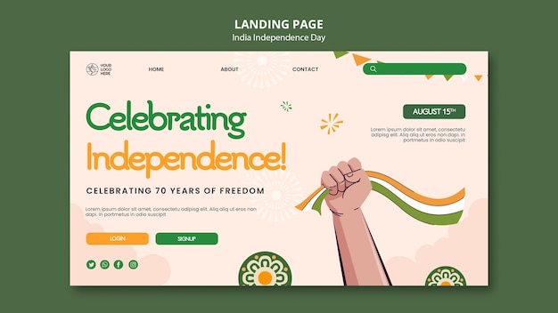 PSD gratuit modèle de page de destination de la fête de l'indépendance de l'inde