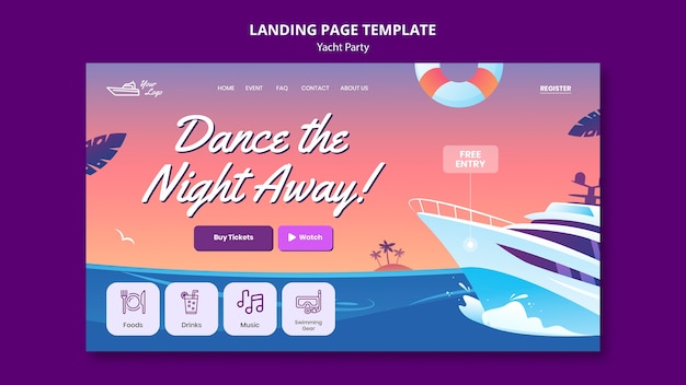 Modèle de page de destination de fête de yacht