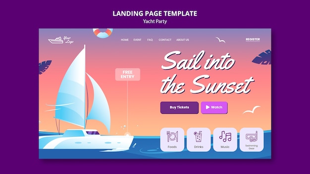 Modèle De Page De Destination De Fête De Yacht