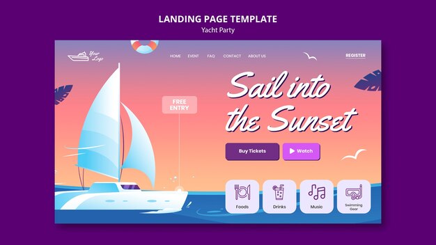 Modèle de page de destination de fête de yacht