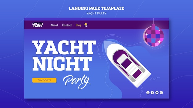 Modèle de page de destination de fête de yacht