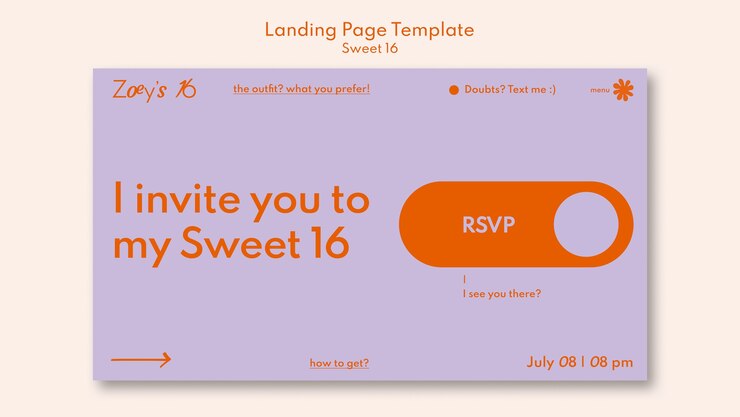 PSD gratuit modèle de page de destination floral sweet 16