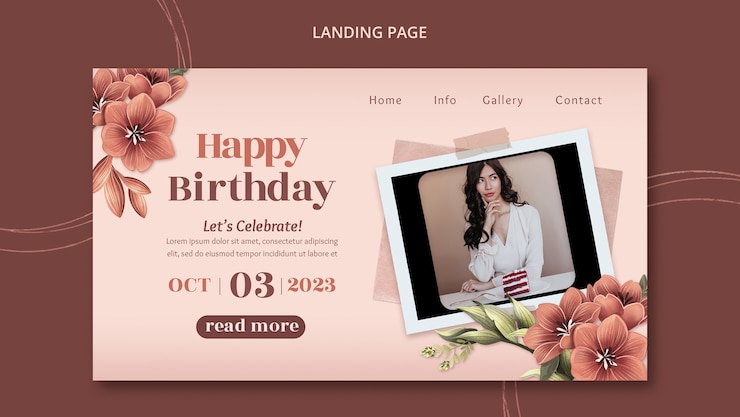 PSD gratuit modèle de page de destination florale pour la célébration d'anniversaire