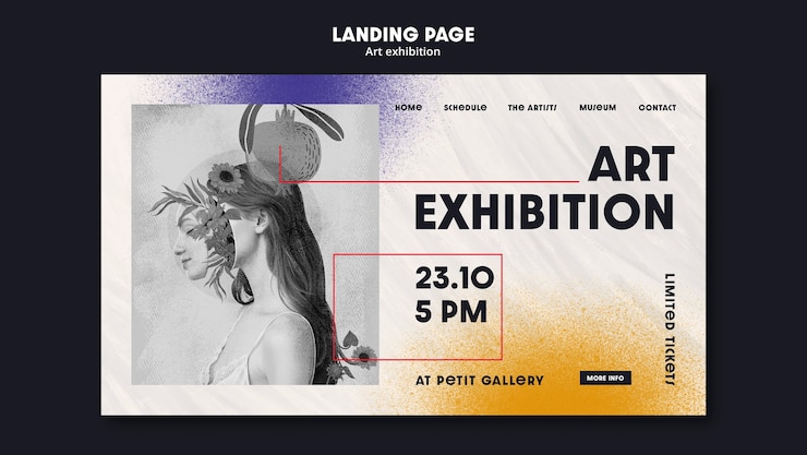 PSD gratuit modèle de page de destination de galerie d'art et d'exposition