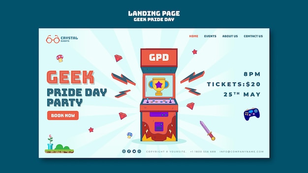 PSD gratuit modèle de page de destination geek pride day