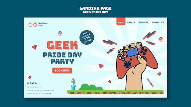 PSD gratuit modèle de page de destination geek pride day