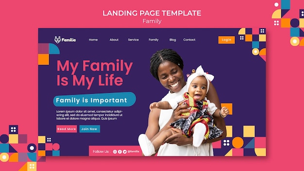 PSD gratuit modèle de page de destination inspiré de la famille