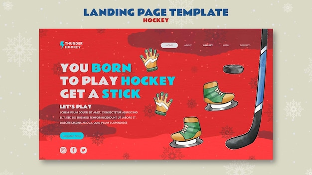 PSD gratuit modèle de page de destination de jeu de hockey