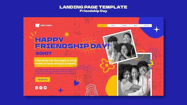 PSD gratuit modèle de page de destination de la journée de l'amitié avec des formes abstraites
