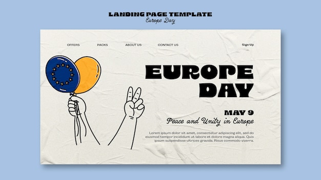 PSD gratuit modèle de page de destination de la journée de l'europe dessiné à la main