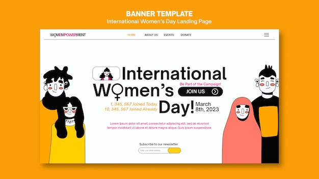 PSD gratuit modèle de page de destination de la journée des femmes au design plat