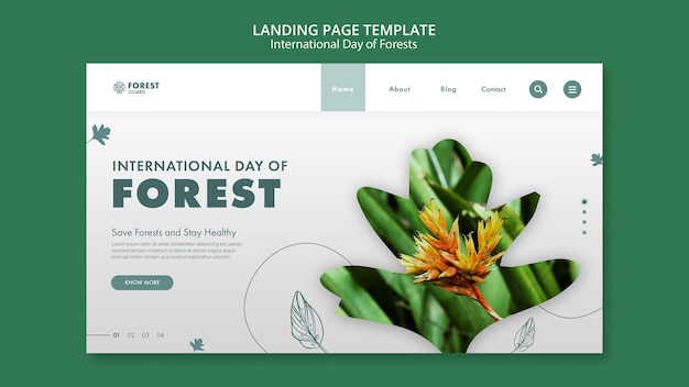 PSD gratuit modèle de page de destination de la journée des forêts avec photo