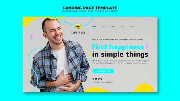 PSD gratuit modèle de page de destination de la journée internationale du bonheur
