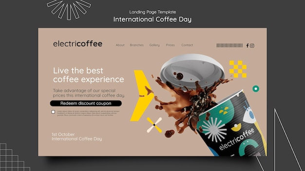 PSD gratuit modèle de page de destination de la journée internationale du café