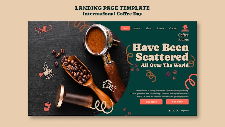 PSD gratuit modèle de page de destination de la journée internationale du café