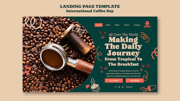 PSD gratuit modèle de page de destination de la journée internationale du café