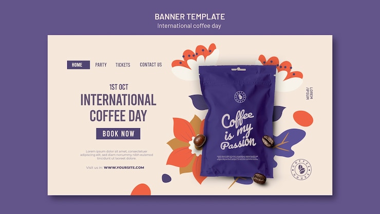 PSD gratuit modèle de page de destination de la journée internationale du café