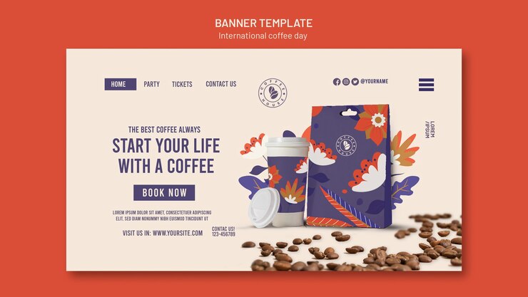 PSD gratuit modèle de page de destination de la journée internationale du café