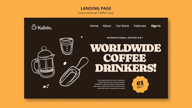 PSD gratuit modèle de page de destination de la journée internationale du café