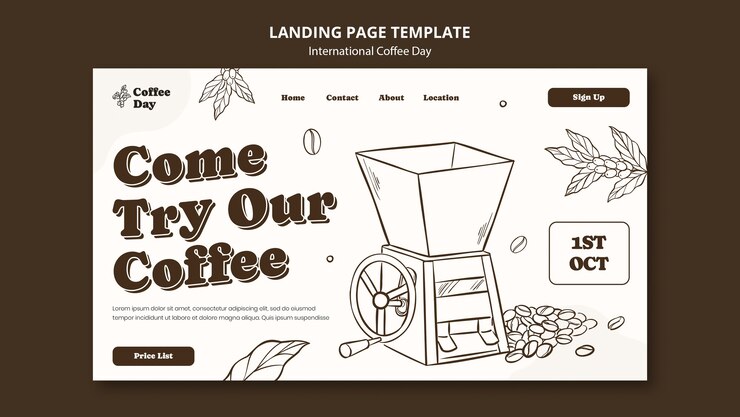 PSD gratuit modèle de page de destination de la journée internationale du café