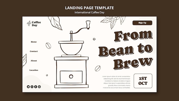 PSD gratuit modèle de page de destination de la journée internationale du café