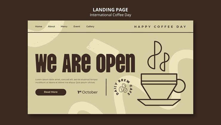 PSD gratuit modèle de page de destination de la journée internationale du café