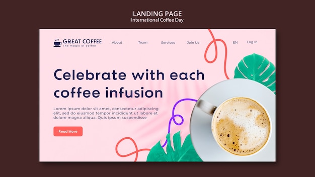 PSD gratuit modèle de page de destination de la journée internationale du café