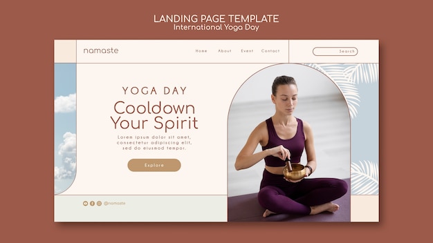 PSD gratuit modèle de page de destination de la journée internationale du yoga