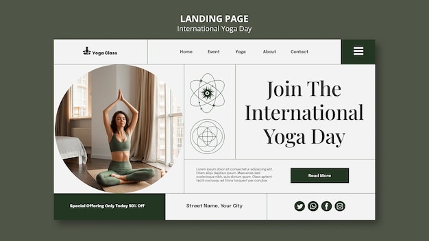 PSD gratuit modèle de page de destination de la journée internationale du yoga