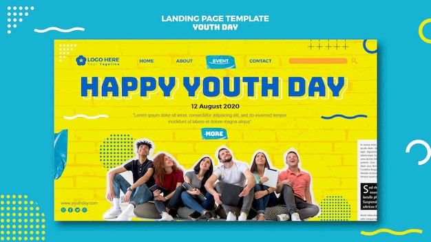 PSD gratuit modèle de page de destination de la journée de la jeunesse