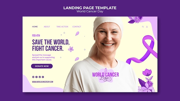 PSD gratuit modèle de page de destination de la journée mondiale du cancer