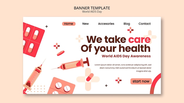 PSD gratuit modèle de page de destination de la journée mondiale du sida
