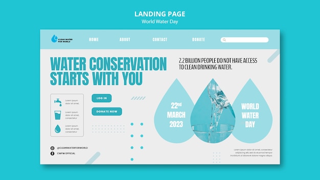 PSD gratuit modèle de page de destination de la journée mondiale de l'eau design plat