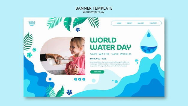PSD gratuit modèle de page de destination de la journée mondiale de l'eau design plat