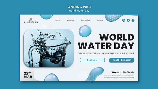 PSD gratuit modèle de page de destination de la journée mondiale de l'eau