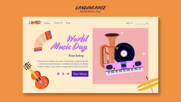 PSD gratuit modèle de page de destination de la journée mondiale de la musique