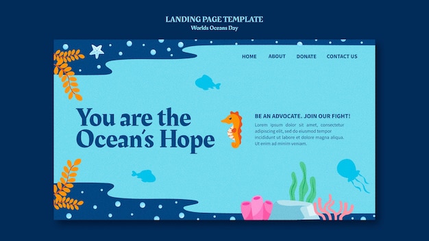 PSD gratuit modèle de page de destination de la journée mondiale des océans avec la vie marine