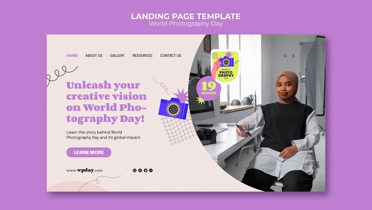 PSD gratuit modèle de page de destination de la journée mondiale de la photographie