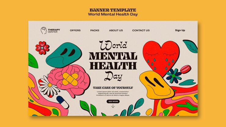 PSD gratuit modèle de page de destination de la journée mondiale de la santé mentale avec des formes abstraites