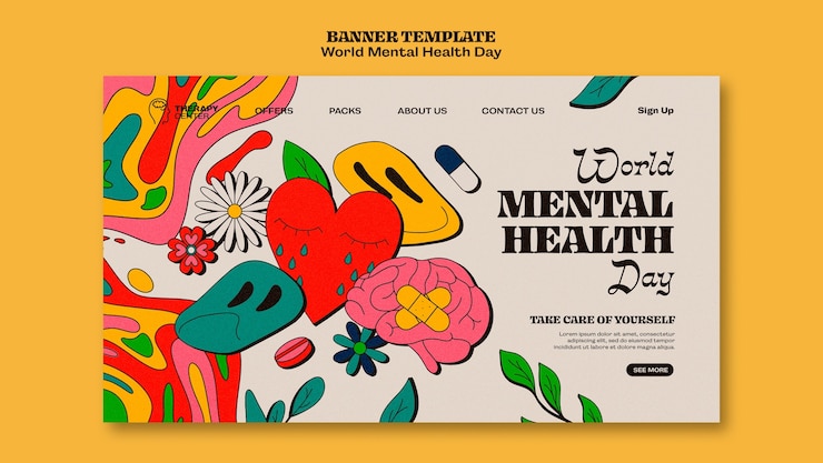 PSD gratuit modèle de page de destination de la journée mondiale de la santé mentale avec des formes abstraites
