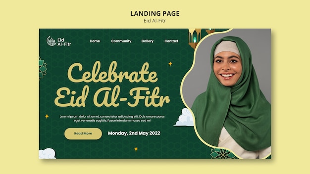 PSD gratuit modèle de page de destination joyeux eid al-fitr