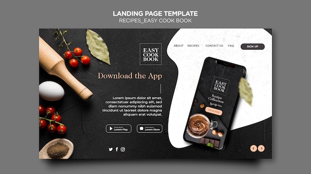 PSD gratuit modèle de page de destination de livre de cuisine