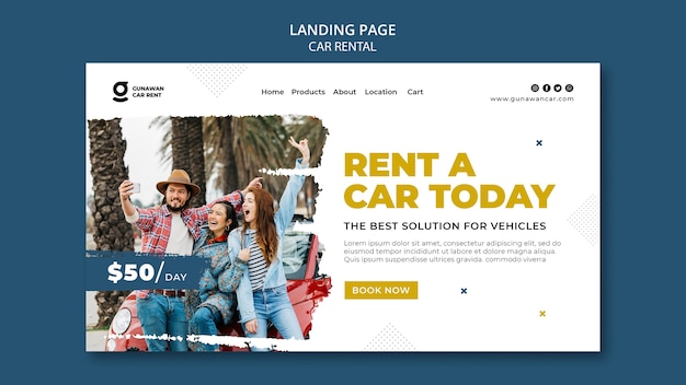 PSD gratuit modèle de page de destination de location de voiture