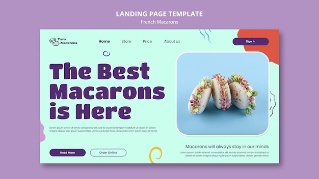 PSD gratuit modèle de page de destination de macarons français design plat